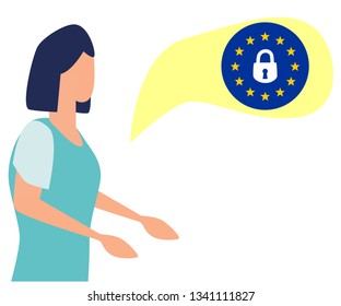 Concept woman talking about gdpr data protection, lock, locked password