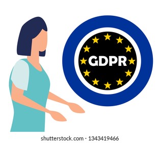 Concept woman talking about gdpr data protection, lock, locked password