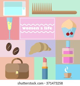 concept of women`s life in different rectangles