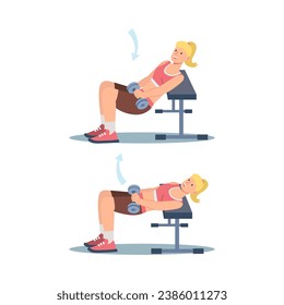 Concept Women's workout in the flat cartoon design. Through flat design, this illustration conveys the idea that women excel in various sports and fitness activities. Vector illustration.