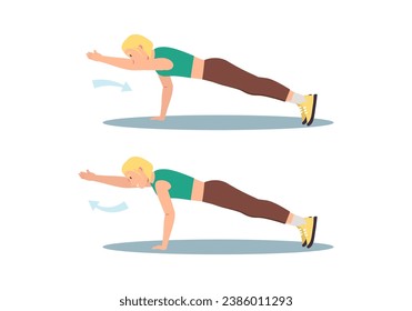 Concept Women's workout in the flat cartoon design. Image captures a moment from the life of a modern woman who embraces an active lifestyle. Vector illustration.