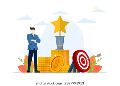 Concept of work achievement and success, awards, business teamwork, successful work achievement or team victory, winner or leadership, career success or champion celebration, profit growth.