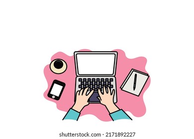Concept  for work from home. Cozy working space flat design