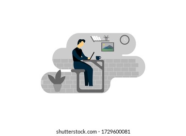 Concept Work From Home. Flat Design. Vector Eps.10