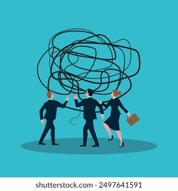 concept of a work team trying to solve a big problem, vector illustration.