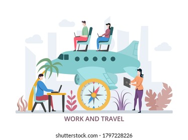 Concept of work and travel, modern flat design vector illustration, for graphic and web design