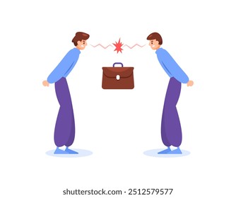 conceito de conflito de trabalho e briga de trabalhadores. disputa de funcionários. briga de funcionários. ilustração de dois trabalhadores que estão com raiva e se odeiam. rivalidade, emoção, problema e trabalho. design de estilo plano