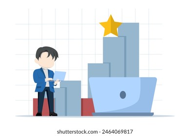 Concept of working hard for career growth and salary increase, financial and economic growth, studying new business development prospects, increasing income and profits, laptop in growing graph.