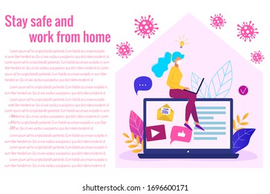 Concept of working from home   during covid - 19 outbreak modern vector illustration.