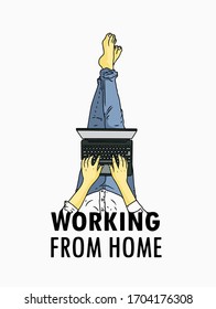 Concept Of Working At Home. Relaxation. Work Wherever You Want With Pleasure. Creating Ideas. E-learning. Freelance. Flat Vector Illustration.