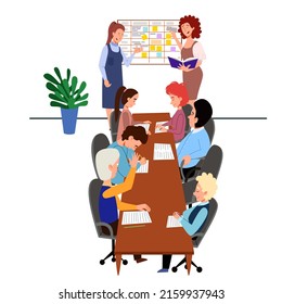 The concept of a working meeting of colleagues at the table. People s report on the topic of planning and problem solving.