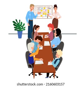 The concept of a working meeting of colleagues at the table. People s report on the topic of planning and problem solving.