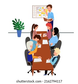 The concept of a working meeting of colleagues at the table. People s report on the topic of planning and problem solving.