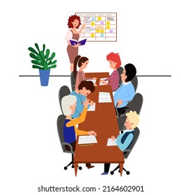 El concepto de una reunión de trabajo de colegas a la mesa. La gente informa sobre el tema de la planificación y la solución de problemas.