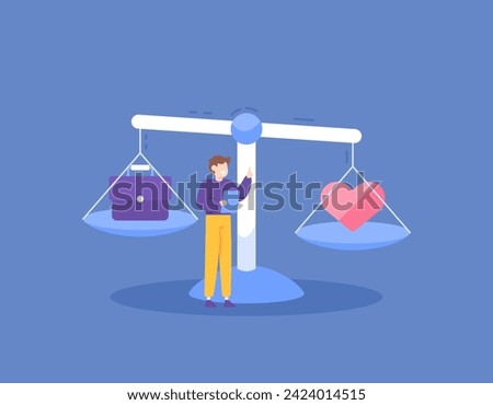 A concept of work-life balance. Manage and divide time in a balanced manner for work and personal life. an entrepreneur or worker with a scale. illustration concept design. graphic elements. Vector