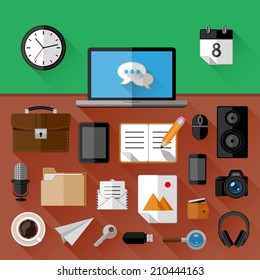 Concept of workplace. Flat icons. Vector illustration.