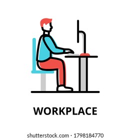 Concept of Workplace icon, modern flat thin line design vector illustration, for graphic and web design