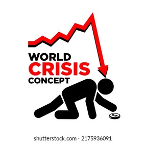 Concept Of The World Crisis. Decreased Standard Of Living. A Beggar Man On His Knees Reaches For A Coin. Vector On Transparent Background