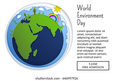 The concept of World Environment Day. 3d paper art. Illustration of the earth from cut out paper layers with shadow. Save the Planet. Ecological design. 5th june