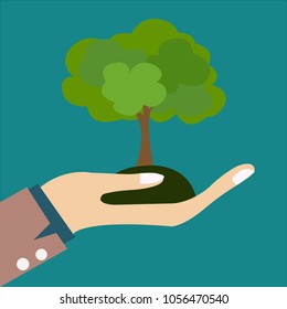 Concept of a world environment day, Hands with a tree. Vector.