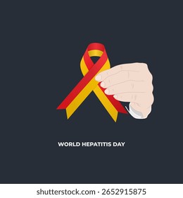 O conceito do Dia Mundial da Hepatite, 28 de julho. fita amarela vermelha com fundo preto