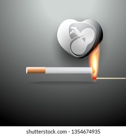 Concept for World no tobacco day, 31 May. Cigarette smoking during pregnancy can affect the development of baby and also more than doubles the risk of stillbirth. Vector illustration for stop smoking