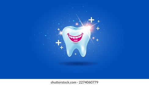 Concept of World Oral Health Day. Happy smiling mouth with Strong Healthy and shiny teeth. Dental healthcare background. 3D Vector 
illustration.