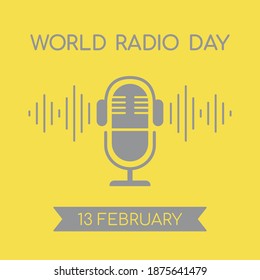 Concept for World Radio Day, February. Vector illustration of a studio microphone silhouette in the colors of the year 2021, Ultimate Gray and Illuminating Yellow. Icon template design, for banner.