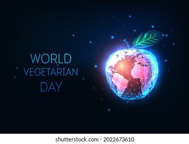 Concept of World Vegetarian Day with abstract glowing apple and world globe