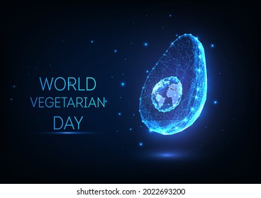 Concept of World Vegetarian Day with abstract glowing avocado and world globe