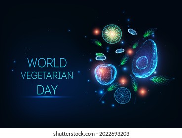 Concept of World Vegetarian Day with abstract glowing fruits and vegetables