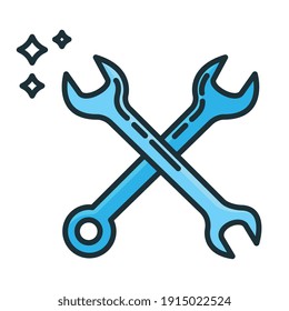 Concept wrench construction tool icon, spanner toolkit professional instrument flat line vector illustration, isolated on white. Renovation house stuff, plumbing device.