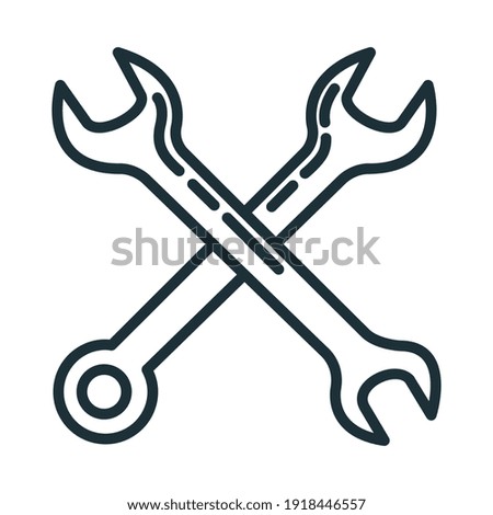 Concept wrench construction tool icon, spanner toolkit professional instrument flat line vector illustration, isolated on white. Renovation house stuff, plumbing device.