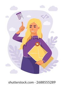 Concept of writing, communication. business messages, documents. Flat Vector Illustration