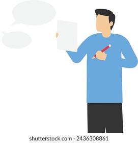 concept of writing important information, Taking notes or minutes of meeting, conclusion or summary, educational lecture, confident businessman taking notes in meeting while listening to information.
