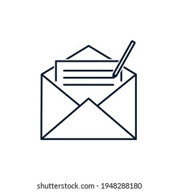 Concept for writing letter, contract icon, business agreement, subscription. Vector icon isolated on white background.