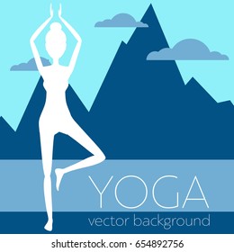 Concept of yoga, health improvement, meditation, vector background, banner, abstract silhouette