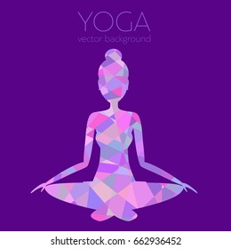 Concept of yoga, health improvement, meditation, vector background, banner, abstract, polygonal graphics, polygons, silhouette