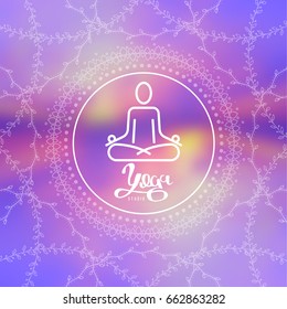 Concept of yoga. Human in lotus pose for logo of meditation yoga school, class, spa salon. Thin line vector illustration.