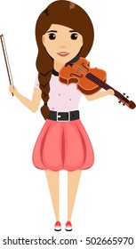 The concept of a young girl playing the violin. Happy girl. Cartoon vector illustration. Isolated on a white background.