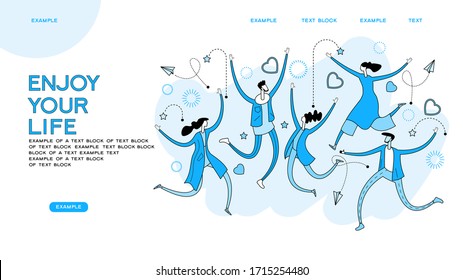 Concept of young people jumping. Stylish modern vector illustration. Happy people enjoy their life