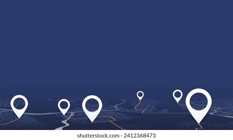 Concept of your location on map. Navigation to poi. Simple scheme of isometric city. Location tracks dashboard. Generic city map with signs of streets, roads, house. Vector illustration, background