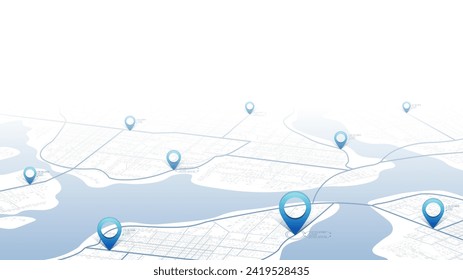 Concept of your location on map. Navigation to poi. Simple scheme of isometric city. Location tracks dashboard. Generic city map with signs of streets, roads, house. Vector illustration, background