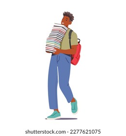 Concept of Youth And Academic Pursuit, Education, Back-to-school Or College Studying with Student Male Character Carry Backpack And Stack Of Textbooks As He Walks. Cartoon People Vector Illustration