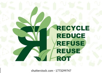 concept zero waste. environmental symbols from a plants. Pattern with recycling symbols. 