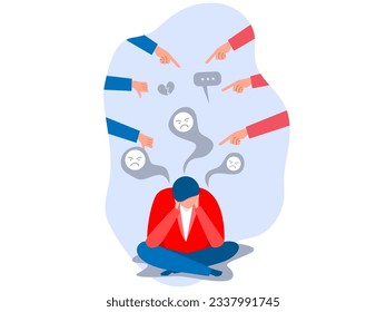 ​​Bullying concept,man despresed  with People bullying a man on message bubbles Cyber bullying in social networks and online abuse concept. Vector flat cartoon illustration