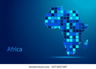 Conceptos de la Red de África Tecnología Digital Ilustración gráfica. Color azul. Mapa conceptual futurista de Internet.