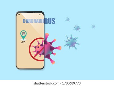 Concepts of application for tracking coronavirus outbreak in smartphone. Check in and out by scan QR code for location of travelling.