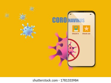 Concepts of application for tracking coronavirus outbreak in smartphone. Check in and out  for location of travelling.