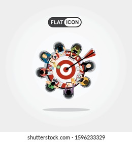 Concepts for business analysis and planning, consulting, team work, project management, financial report. Shooting at target for success - Icon Colorful Circle arrow - modern Idea and Concept 